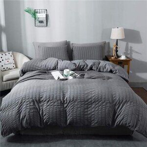 Queen Duvet Cover Set, 3 Pieces - 90 x 90 in, Dark Gray Microfiber with
